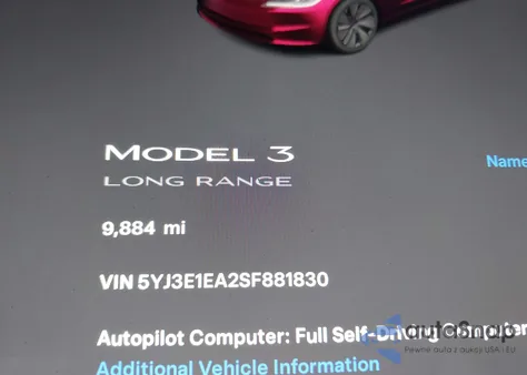 2025 Tesla Model 3 Long Range Rear-Wheel Drive из США, поврежденный, VIN 5YJ3E1EA2SF881830